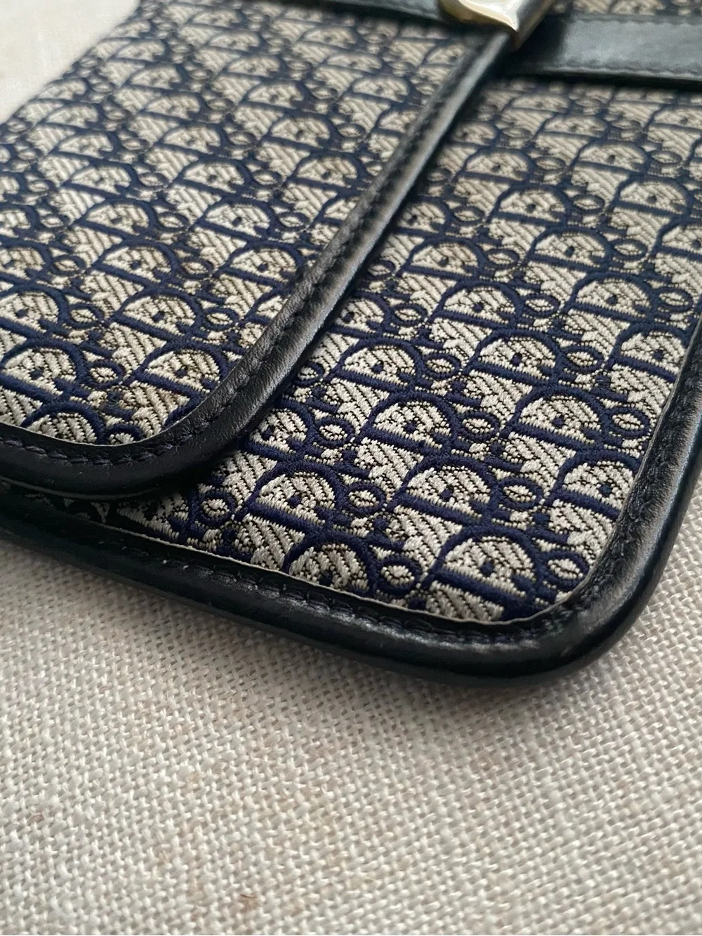Vintage Christian Dior Clutch Wallet EUC Strap Added Navy Canvas/Leather Bag